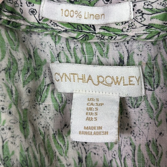Cynthia Rowley 100% Linen Green Floral Partial Button Down Top Blouse size Small - Picture 3 of 8
